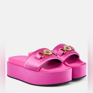 Versace Pink Platform Slides with Gold Accents